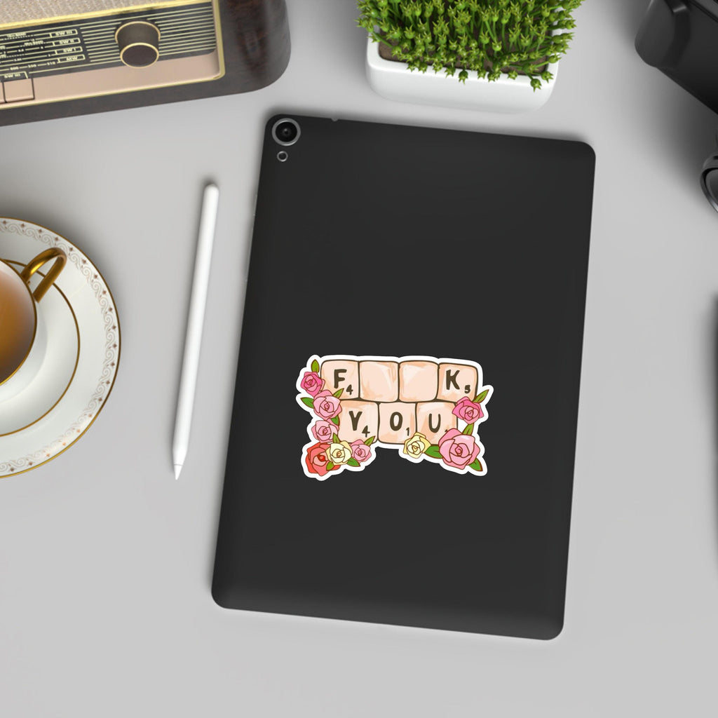 Funny Scrabble Tiles Sticker  - Floral Scrabble Design