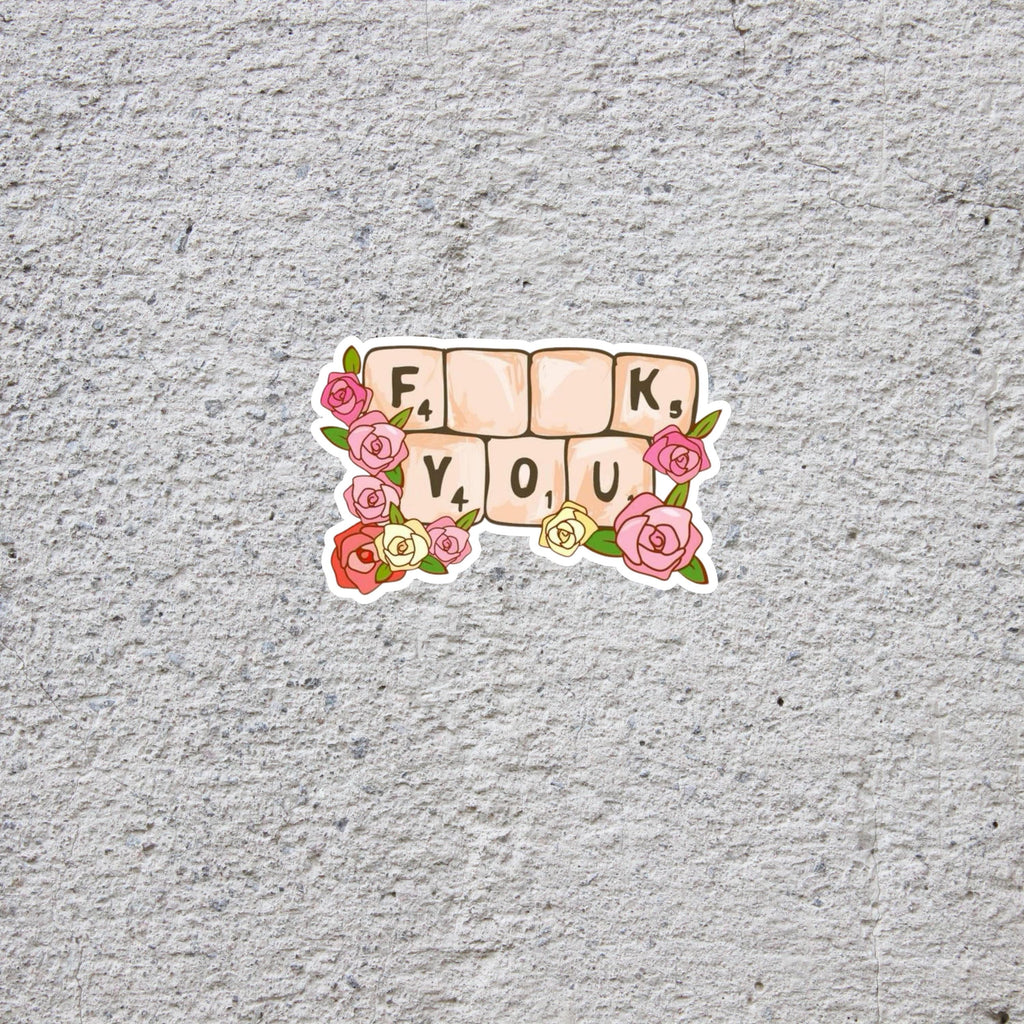 Funny Scrabble Tiles Sticker  - Floral Scrabble Design