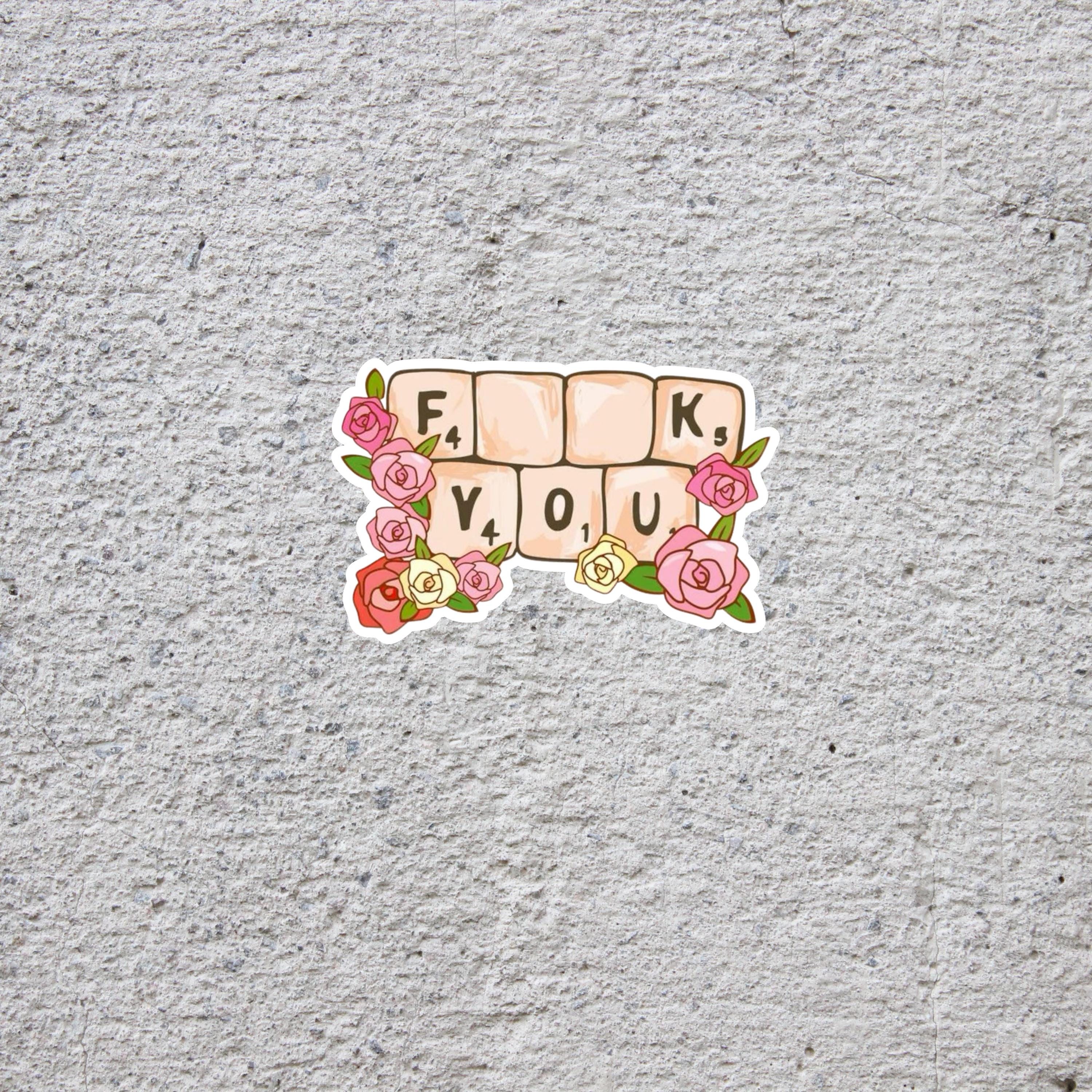 Funny Scrabble Tiles Sticker  - Floral Scrabble Design