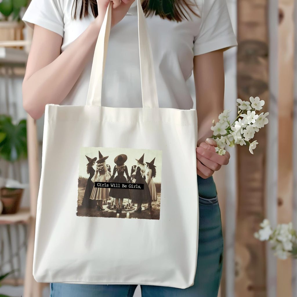 Vintage Witch 'Girls Will Be Girls' Tote Bag
