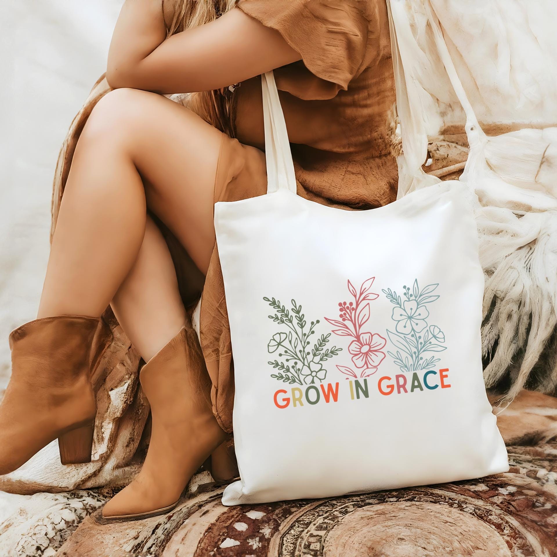 Grow in Grace Tote - Inspirational Christian Floral Design