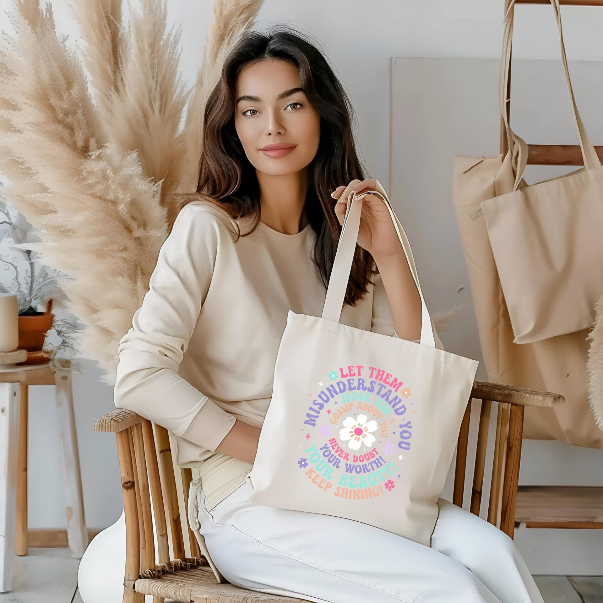 Let Them  - Inspirational Quote Floral Tote Bag