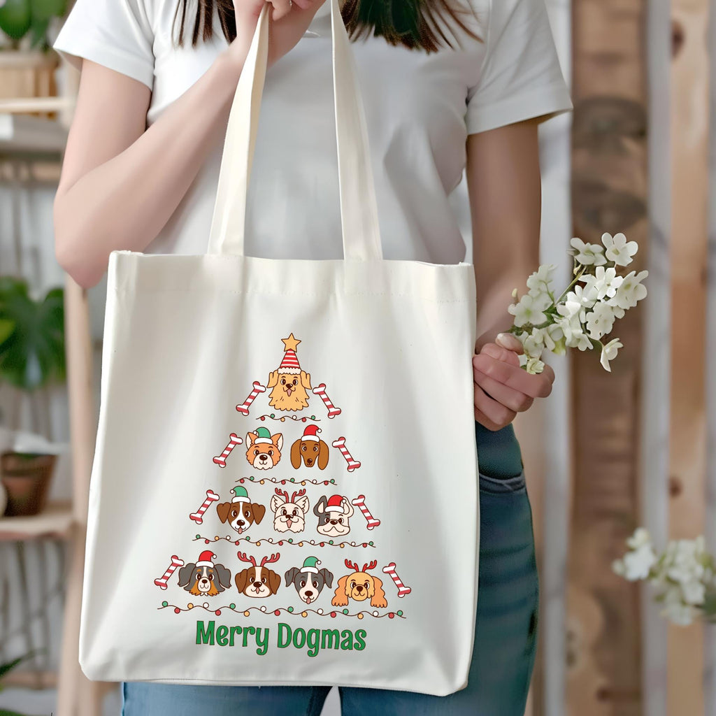 Merry Dogmas - Cute Christmas Dog Tree Tote Bag