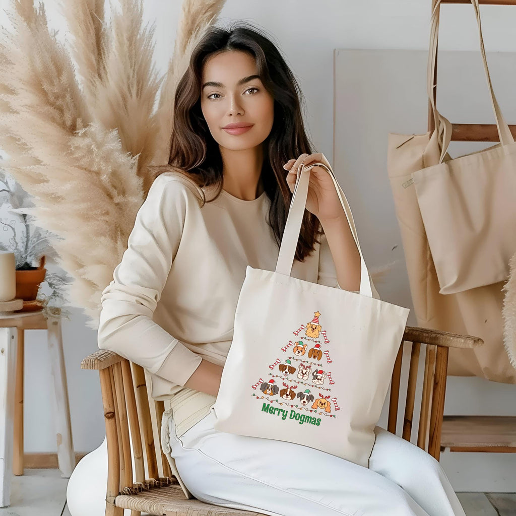 Merry Dogmas - Cute Christmas Dog Tree Tote Bag
