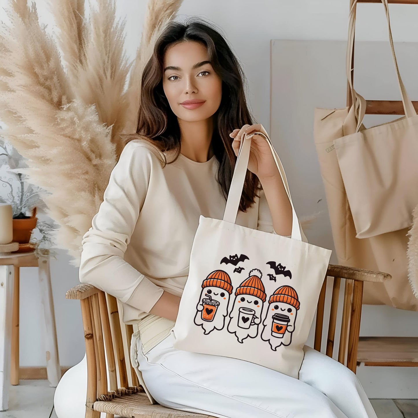 Cute Halloween Ghosts Tote Bag - Spooky Season Canvas Bag