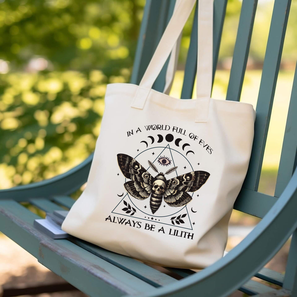 Gothic Moth Tote Bag - "In a World Full of Eves, Always Be a Lilith" Canvas Bag
