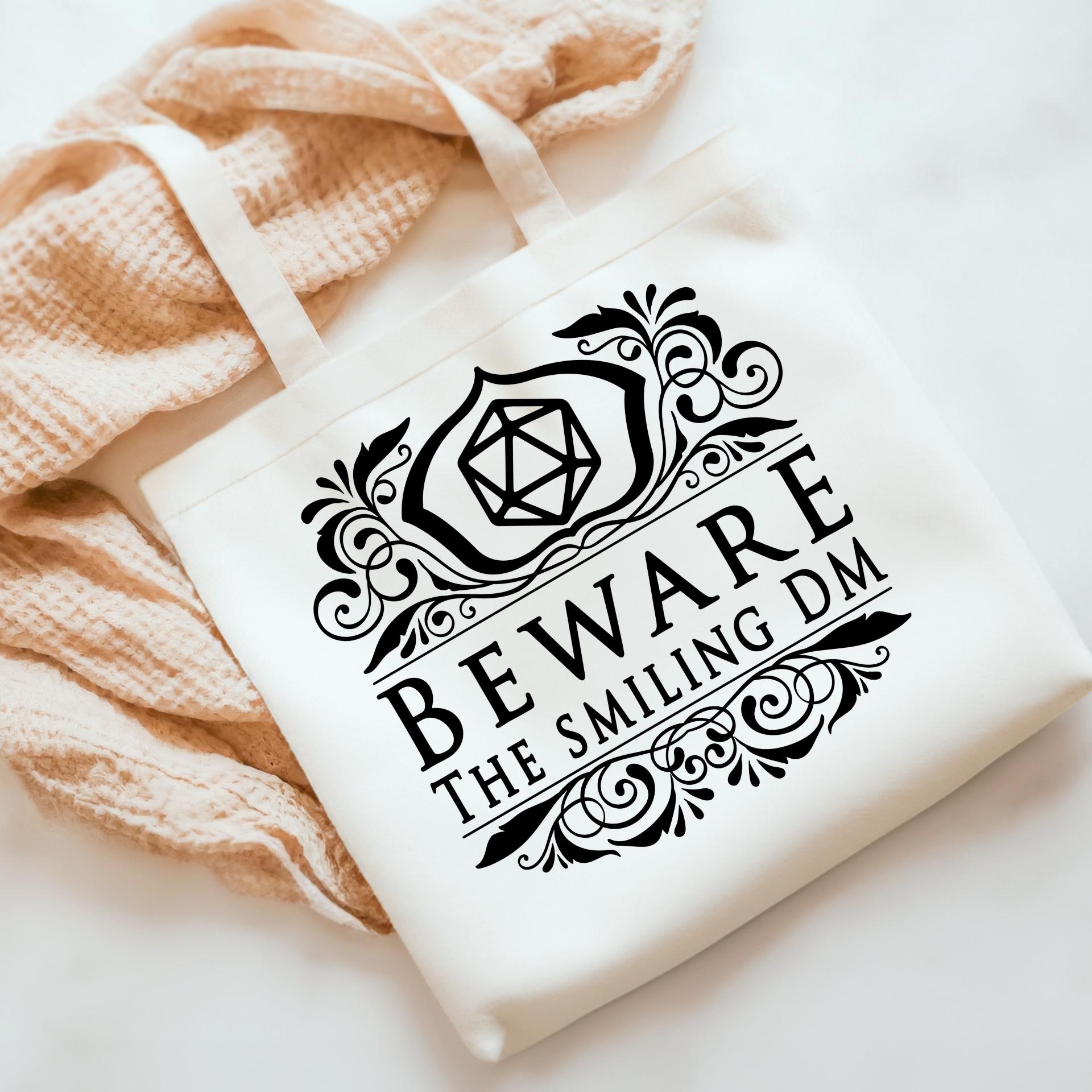 Beware the Smiling DM Tote Bag - D&D Inspired Canvas Bag for Dungeon Masters