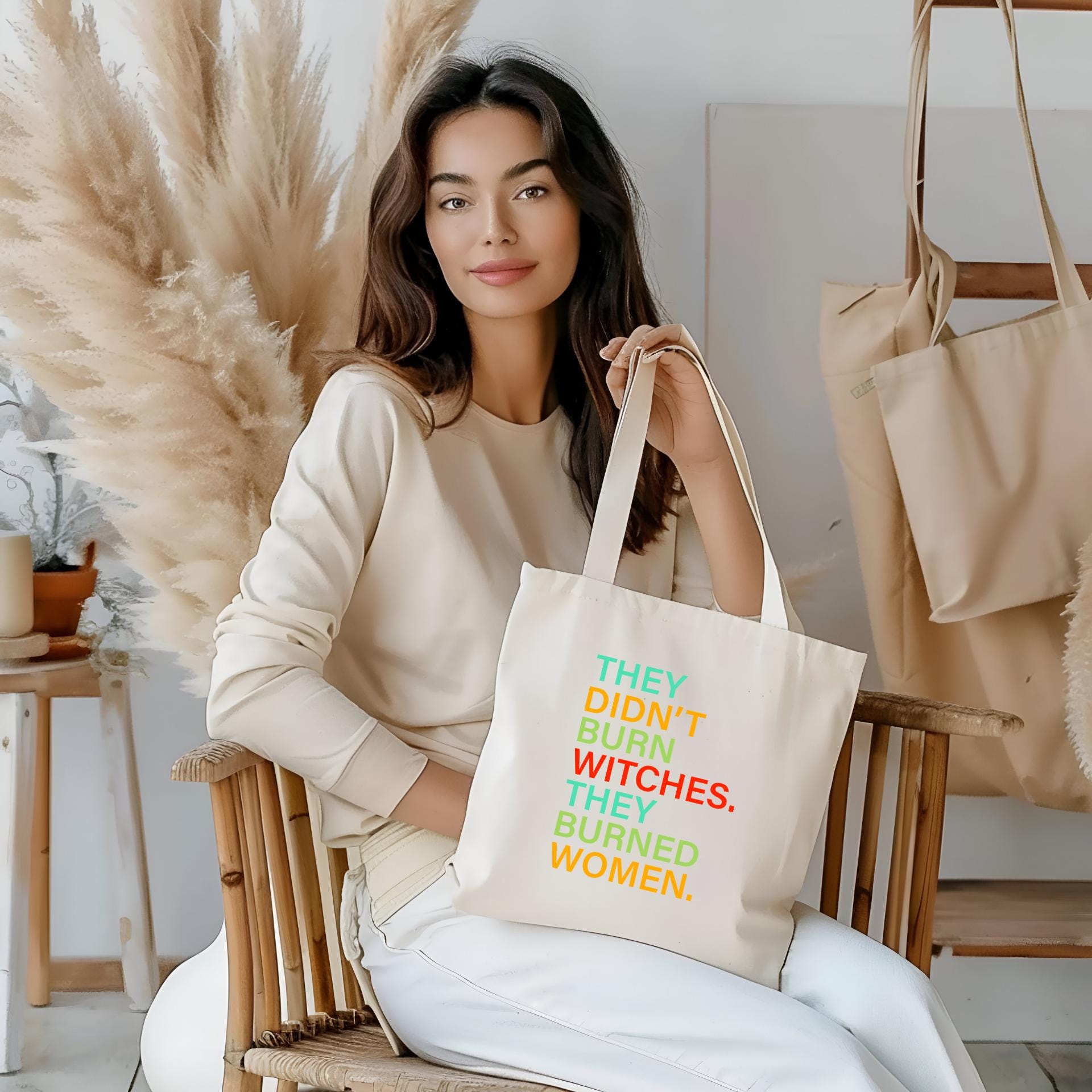 Feminist Statement Tote Bag - 'They Didn't Burn Witches, They Burned Women' - Women Empowerment Activist Gift