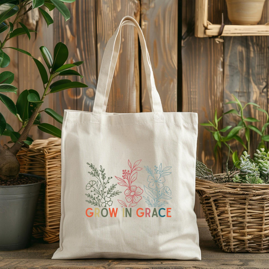 Grow in Grace Tote - Inspirational Christian Floral Design