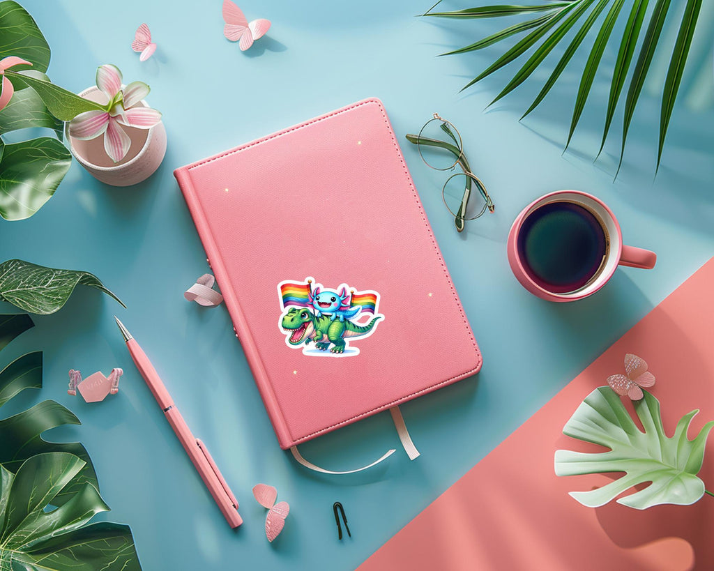 Pride Axolotl & T-Rex Sticker