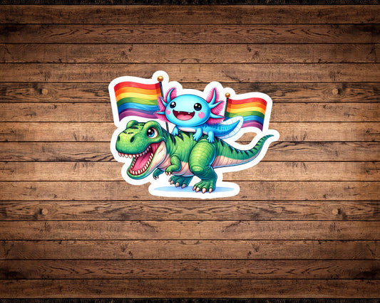 Pride Axolotl & T-Rex Sticker