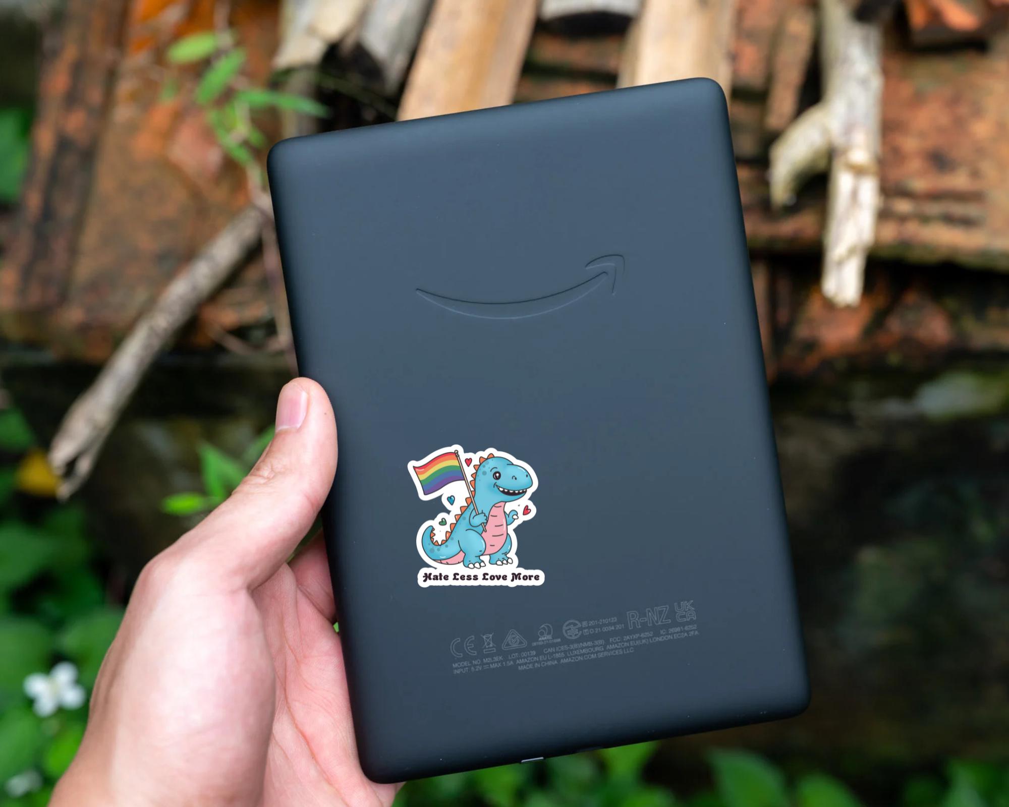 Hate Less, Love More LGBTQ+ Dino Sticker